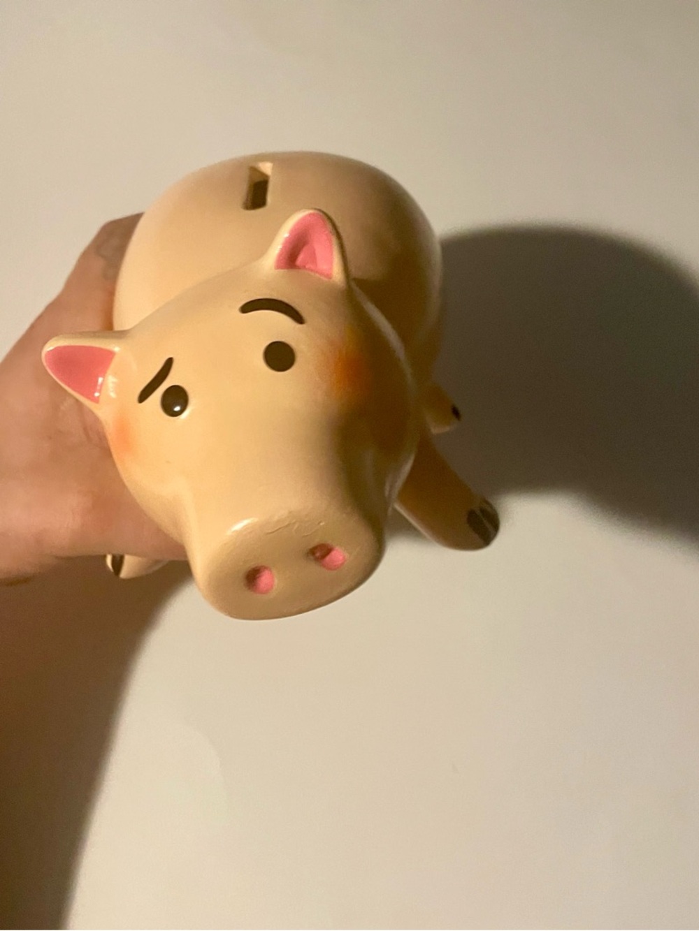 Cute Ceramic Piggy Bank in Pale Peach Hamm Toy Story Good Condition Disney Pixar